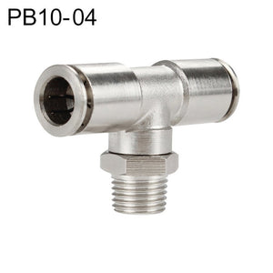 LAIZE Nickel Plated Copper Male Tee Branch Pneumatic Quick Connector, PB4-01, PB4-02, PB4-M5, PB6-01, PB6-02, PB6-03, PB6-04, PB6-M5, PB8-01, PB8-02, PB8-03, PB8-04, PB10-01, PB10-02, PB10-03, PB10-04, PB12-01, PB12-02, PB12-03, PB12-04