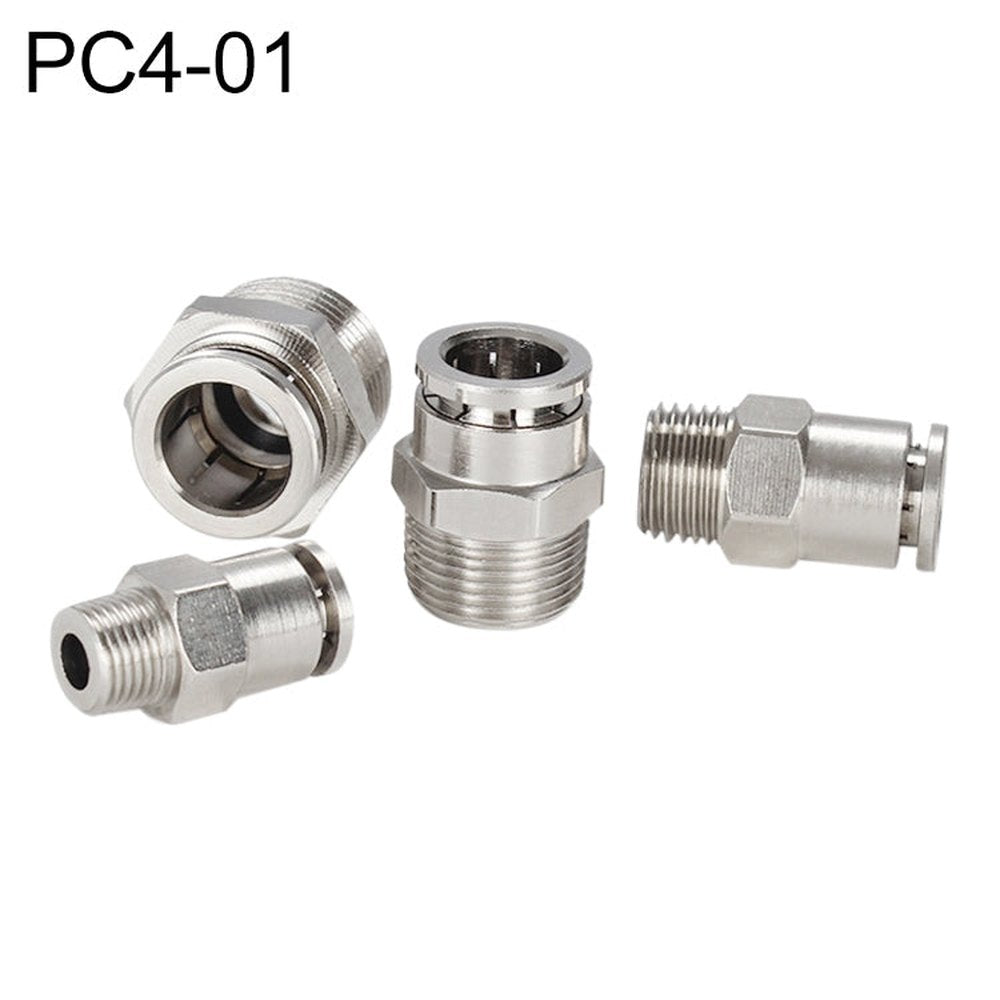 LAIZE Nickel Plated Copper Male Thread Straight Pneumatic Quick Connector, PC4-01, PC4-02, PC4-M5, PC6-01, PC6-02, PC6-03, PC6-04, PC6-M5, PC8-01, PC8-02, PC8-03, PC8-04, PC10-01, PC10-02, PC10-03, PC10-04, PC12-01, PC12-02, PC12-03, PC12-04, PC14-02