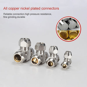 LAIZE Nickel Plated Copper T Type Tee Pneumatic Quick Fitting Copper Pipe Connector, KT-PE-4, KT-PE-6, KT-PE-8, KT-PE-10, KT-PE-12, KT-PE-14, KT-PE-16