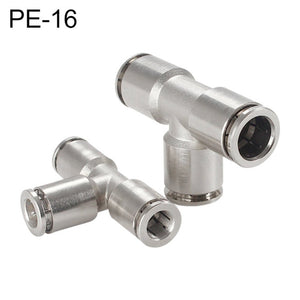 LAIZE Nickel Plated Copper Tee Pneumatic Quick Fitting Connector, PE-4, PE-6, PE-8, PE-10, PE-12, PE-14, PE-16