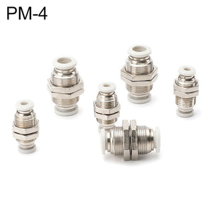 LAIZE PM Bulkhead Straight Pneumatic Quick Fitting Connector, PM-4, PM-6, PM-8, PM-10, PM-12