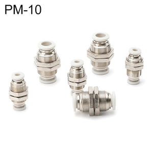 LAIZE PM Bulkhead Straight Pneumatic Quick Fitting Connector, PM-4, PM-6, PM-8, PM-10, PM-12