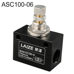 LAIZE Pneumatic Speed Regulating One-way Throttle Valve, ASC100-06 DN06mm, ASC200-08 DN08mm, ASC300-10 DN10mm, ASC300-15 DN15mm, RE-06 DN06mm, RE-08 DN08mm, RE-10 DN10mm, RE-10 DN15mm