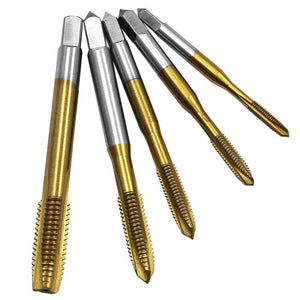 M3 - M8 Titanium Plated Straight Slot Tap HSS Tapping Inner Thread Set, 5 In 1 / Set Thread Set - laboratorydeal