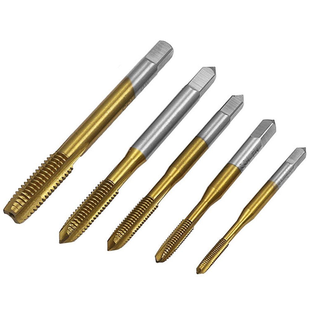M3 - M8 Titanium Plated Straight Slot Tap HSS Tapping Inner Thread Set, 5 In 1 / Set Thread Set - laboratorydeal