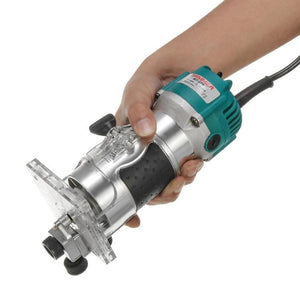 MOYI Aluminum Body Multifunctional Small Electric Woodworking Carving Slotting Trimming Machine, 15 Milling Cutters EU Plug, 15 Milling Cutters US Plug - laboratorydeal