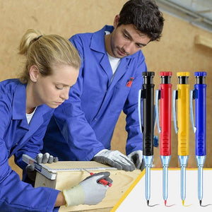 Metal Long Tip Deep Hole Woodworking Pencil Quick Dry Marker, Black Pen, Red Pen, Yellow Pen, 6pcs White Lead Core, 2pcs Black+2pcs Red+2pcs Yellow Lead Core, 3pcs Black+3pcs Red+Lead Core, 6 Colors Lead Core - laboratorydeal