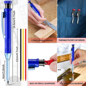Metal Long Tip Deep Hole Woodworking Pencil Quick Dry Marker, Black Pen, Red Pen, Yellow Pen, 6pcs White Lead Core, 2pcs Black+2pcs Red+2pcs Yellow Lead Core, 3pcs Black+3pcs Red+Lead Core, 6 Colors Lead Core - laboratorydeal