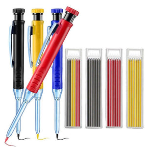 Metal Long Tip Deep Hole Woodworking Pencil Quick Dry Marker, Black Pen, Red Pen, Yellow Pen, 6pcs White Lead Core, 2pcs Black+2pcs Red+2pcs Yellow Lead Core, 3pcs Black+3pcs Red+Lead Core, 6 Colors Lead Core - laboratorydeal