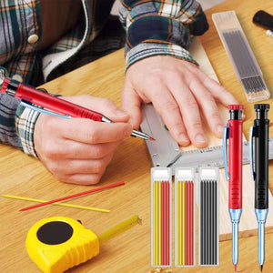 Metal Long Tip Deep Hole Woodworking Pencil Quick Dry Marker, Black Pen, Red Pen, Yellow Pen, 6pcs White Lead Core, 2pcs Black+2pcs Red+2pcs Yellow Lead Core, 3pcs Black+3pcs Red+Lead Core, 6 Colors Lead Core - laboratorydeal