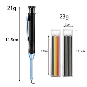 Metal Long Tip Deep Hole Woodworking Pencil Quick Dry Marker, Black Pen, Red Pen, Yellow Pen, 6pcs White Lead Core, 2pcs Black+2pcs Red+2pcs Yellow Lead Core, 3pcs Black+3pcs Red+Lead Core, 6 Colors Lead Core - laboratorydeal