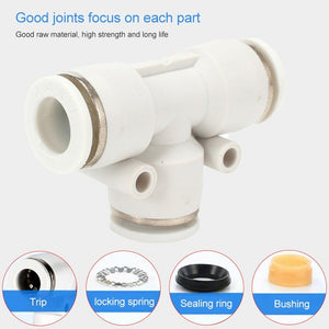 PE-10 LAIZE 2pcs PE T-type Tee Pneumatic Quick Fitting Connector, PE-4 (10pcs), PE-6 (10pcs), PE-8 (10pcs), PE-10 (2pcs), PE-12 (2pcs), PE-16 (1pc)