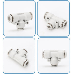 PE-10 LAIZE 2pcs PE T-type Tee Pneumatic Quick Fitting Connector, PE-4 (10pcs), PE-6 (10pcs), PE-8 (10pcs), PE-10 (2pcs), PE-12 (2pcs), PE-16 (1pc)