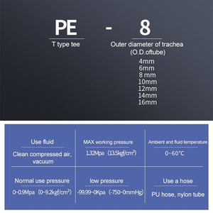 PE-14 LAIZE 2pcs PBT Plastic Tee Joint Pneumatic Quick Fitting Connector, PE-4 (10pcs), PE-6 (10pcs), PE-8 (10pcs), PE-10 (10pcs), PE-12 (10pcs), PE-14 (2pcs), PE-16 (2pcs)