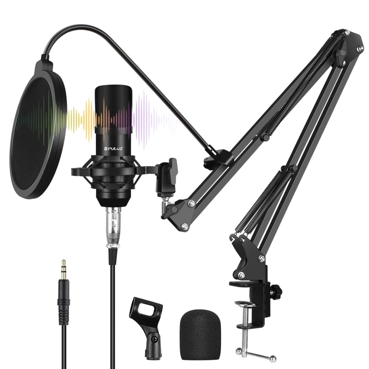 PULUZ Studio Broadcast Professional Singing Microphone Kits with Suspension Scissor Arm & Metal Shock Mount & USB Sound Card, Microphone Kits (Black), Microphone Kits (Gold), Microphone Kits (Silver) laboratorydeal