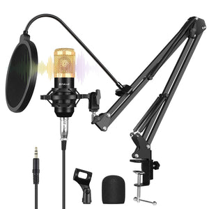 PULUZ Studio Broadcast Professional Singing Microphone Kits with Suspension Scissor Arm & Metal Shock Mount & USB Sound Card, Microphone Kits (Black), Microphone Kits (Gold), Microphone Kits (Silver) laboratorydeal