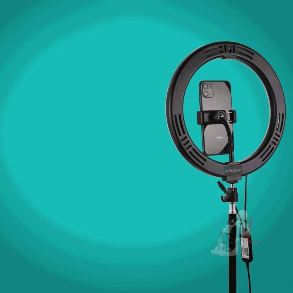 PULUZ 1.1m Tripod Mount + 10.2 inch 26cm Curved Surface RGBW LED Ring Vlogging Video Light Live Broadcast Kits with Remote Control & Phone Clamp - laboratorydeal