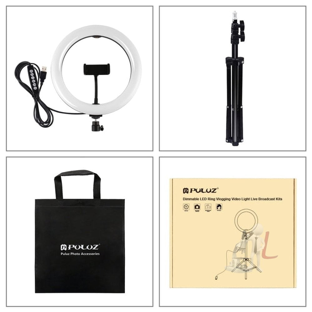 PULUZ 1.1m Tripod Mount + 10.2 inch 26cm RGBW LED Ring Vlogging Video Light Live Broadcast Kits with Cold Shoe Tripod Ball Head & Phone Clamp, 1.1m Tripod Mount+RGBW =Light - laboratorydeal