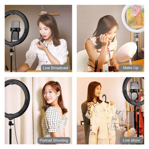 PULUZ 1.1m Tripod Mount + 10.2 inch 26cm RGBW LED Ring Vlogging Video Light Live Broadcast Kits with Cold Shoe Tripod Ball Head & Phone Clamp, 1.1m Tripod Mount+RGBW =Light - laboratorydeal