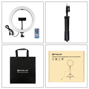 PULUZ 1.1m Tripod Mount + 10.2 inch 26cm RGBW LED Ring Vlogging Video Light Live Broadcast Kits with Remote Control & Cold Shoe Tripod Ball Head & Phone Clamp, 1.1m Tripod+RGBW with Remote - laboratorydeal