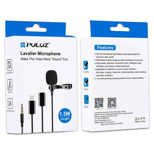 PULUZ 1.5m 3.5mm Jack Lavalier Wired Condenser Recording Microphone, 1.5m 3.5mm Jack - laboratorydeal