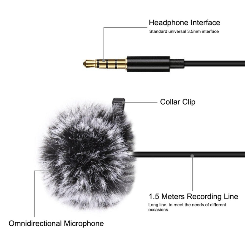 PULUZ 1.5m 3.5mm Jack Lavalier Wired Condenser Recording Microphone, 1.5m 3.5mm Jack - laboratorydeal