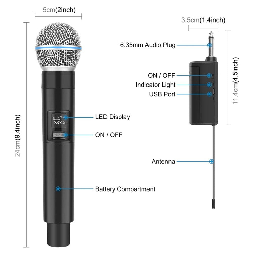PULUZ 1 To 2 Wireless Microphones with LED Display, 6.35mm Transmitter - laboratorydeal