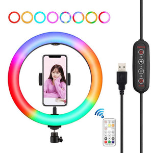 PULUZ 10.2 inch 26cm Curved Surface 168 LED Marquee LED RGBWW Dual - color Temperature Dimmable Ring Vlogging Photography Video Lights with Cold Shoe Tripod Ball Head & Remote Control & Phone Clamp, 10.2 inch Marquee LED - laboratorydeal