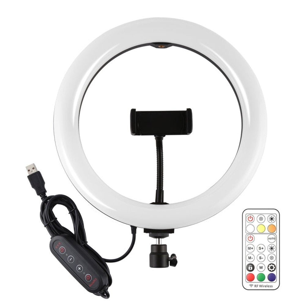 PULUZ 10.2 inch 26cm Curved Surface 168 LED Marquee LED RGBWW Dual - color Temperature Dimmable Ring Vlogging Photography Video Lights with Cold Shoe Tripod Ball Head & Remote Control & Phone Clamp, 10.2 inch Marquee LED - laboratorydeal