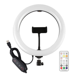 PULUZ 10.2 inch 26cm Curved Surface 168 LED Marquee LED RGBWW Dual - color Temperature Dimmable Ring Vlogging Photography Video Lights with Cold Shoe Tripod Ball Head & Remote Control & Phone Clamp, 10.2 inch Marquee LED - laboratorydeal
