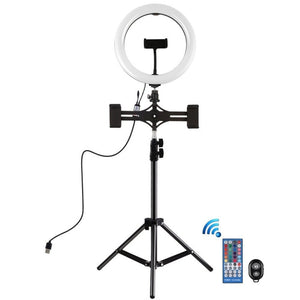 PULUZ 10.2 inch 26cm Curved Surface RGBW LED Ring Light + 1.1m Tripod Mount + Dual Phone Brackets Horizontal Holder + Vlogging Video Light Live Broadcast Kits with Remote Control & Phone Clamp - laboratorydeal