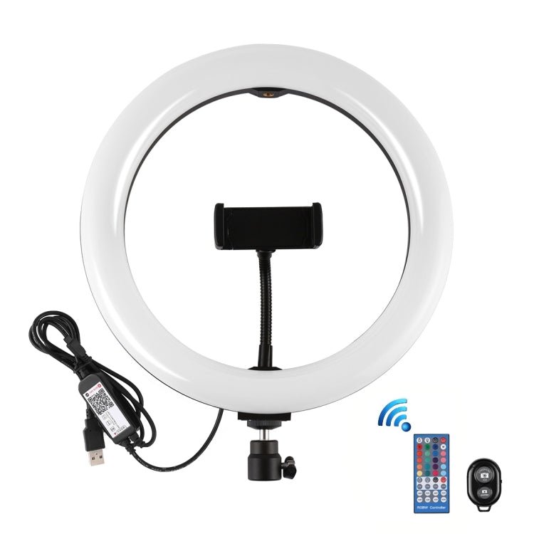 PULUZ 10.2 inch 26cm Curved Surface USB RGBW Dimmable LED Ring Vlogging Photography Video Lights with Tripod Ball Head & Remote Control & Phone Clamp, 10.2 inch RGBW - laboratorydeal