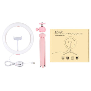 PULUZ 10.2 inch 26cm Light + Desktop Tripod Mount USB 3 Modes Dimmable Dual Color Temperature LED Curved Diffuse Light Ring Vlogging Selfie Photography Video Lights with Phone Clamp, 10.2 inch + Desktop Tripod, 10.2 inch Curved+Tripod - laboratorydeal