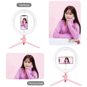 PULUZ 10.2 inch 26cm Light + Desktop Tripod Mount USB 3 Modes Dimmable Dual Color Temperature LED Curved Diffuse Light Ring Vlogging Selfie Photography Video Lights with Phone Clamp, 10.2 inch + Desktop Tripod, 10.2 inch Curved+Tripod - laboratorydeal