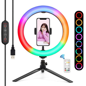 PULUZ 10.2 inch 26cm Marquee LED RGBWW Selfie Beauty Light + Desktop Tripod Mount 168 LED Dual - color Temperature Dimmable Ring Vlogging Photography Video Lights with Cold Shoe Tripod Ball Head & Remote Control & Phone Clamp, 10.2 inch RGBWW+Desktop Mount - laboratorydeal