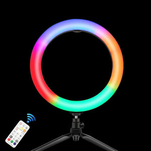 PULUZ 10.2 inch 26cm Marquee LED RGBWW Selfie Beauty Light + Desktop Tripod Mount 168 LED Dual - color Temperature Dimmable Ring Vlogging Photography Video Lights with Cold Shoe Tripod Ball Head & Remote Control & Phone Clamp, 10.2 inch RGBWW+Desktop Mount - laboratorydeal