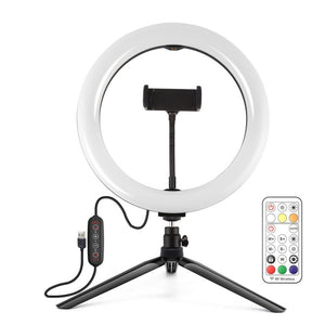 PULUZ 10.2 inch 26cm Marquee LED RGBWW Selfie Beauty Light + Desktop Tripod Mount 168 LED Dual - color Temperature Dimmable Ring Vlogging Photography Video Lights with Cold Shoe Tripod Ball Head & Remote Control & Phone Clamp, 10.2 inch RGBWW+Desktop Mount - laboratorydeal
