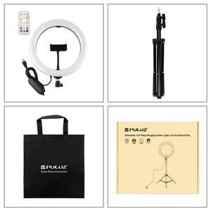 PULUZ 10.2 inch 26cm Marquee LED RGBWW Selfie Beauty Light + 1.1m Tripod Mount 168 LED Dual - color Temperature Dimmable Ring Vlogging Photography Video Lights with Cold Shoe Tripod Ball Head & Remote Control & Phone Clamp, 10 inch RGBWW + 1.1m Mount - laboratorydeal