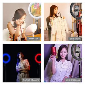 PULUZ 10.2 inch 26cm Marquee LED RGBWW Selfie Beauty Light + 1.1m Tripod Mount 168 LED Dual - color Temperature Dimmable Ring Vlogging Photography Video Lights with Cold Shoe Tripod Ball Head & Remote Control & Phone Clamp, 10 inch RGBWW + 1.1m Mount - laboratorydeal