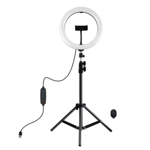 PULUZ 10.2 inch 26cm Ring Light + 1.1m Tripod Mount USB 3 Modes Dimmable Dual Color Temperature LED Curved Diffuse Light Vlogging Selfie Photography Video Lights with Phone Clamp & Selfie Remote Control, 10.2 inch+1.1m Tripod - laboratorydeal