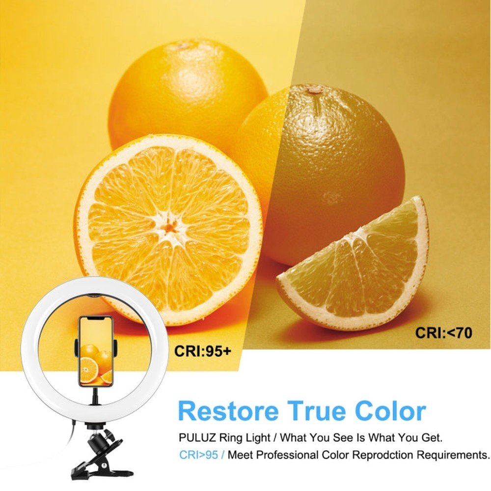 PULUZ 10.2 inch 26cm Ring Light + Monitor Clip USB 3 Modes Dimmable Dual Color Temperature LED Curved Diffuse Vlogging Selfie Beauty Photography Video Lights with Phone Clamp, 10.2 inch+Clip - laboratorydeal