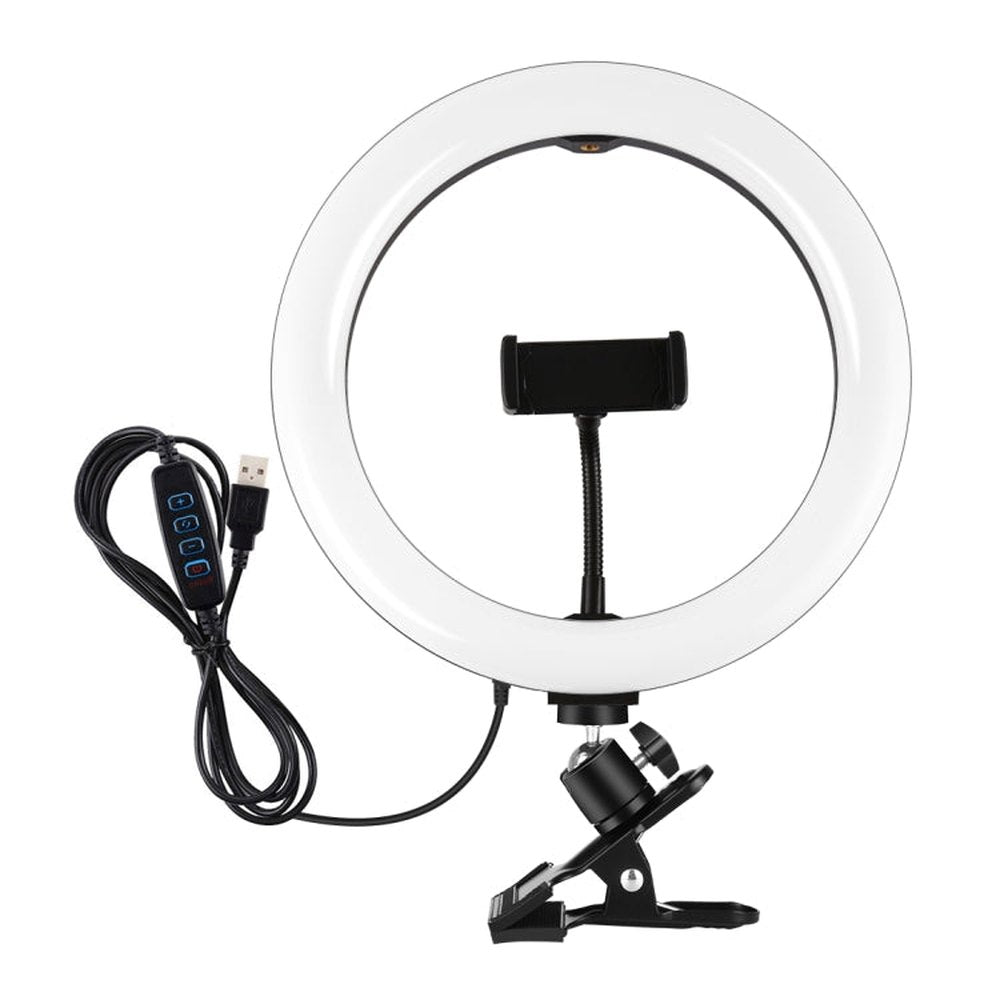 PULUZ 10.2 inch 26cm Ring Light + Monitor Clip USB 3 Modes Dimmable Dual Color Temperature LED Curved Diffuse Vlogging Selfie Beauty Photography Video Lights with Phone Clamp, 10.2 inch+Clip - laboratorydeal