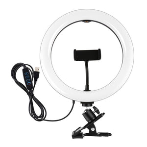 PULUZ 10.2 inch 26cm Ring Light + Monitor Clip USB 3 Modes Dimmable Dual Color Temperature LED Curved Diffuse Vlogging Selfie Beauty Photography Video Lights with Phone Clamp, 10.2 inch+Clip - laboratorydeal