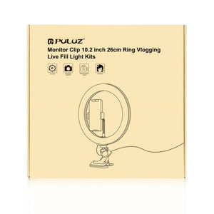 PULUZ 10.2 inch 26cm Ring Light + Monitor Clip USB 3 Modes Dimmable Dual Color Temperature LED Curved Diffuse Vlogging Selfie Beauty Photography Video Lights with Phone Clamp, 10.2 inch+Clip - laboratorydeal