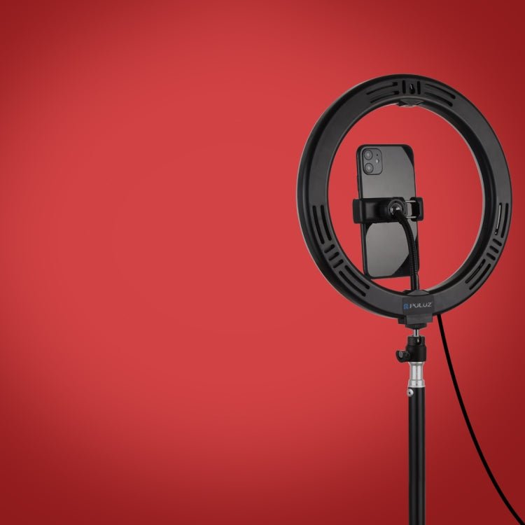 PULUZ 10.2 inch 26cm USB 10 Modes 8 Colors RGBW Dimmable LED Ring Vlogging Photography Video Lights with Cold Shoe Tripod Ball Head & Phone Clamp, 10.2 inch RGBW - laboratorydeal