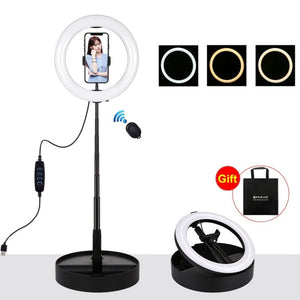 PULUZ 10.2 inch 26cm USB 3 Modes Dimmable Dual Color Temperature LED Curved Ring Vlogging Selfie Photography Video Lights with Bluetooth Remote Shutter & Folding Desktop Holder & Phone Clamp - laboratorydeal