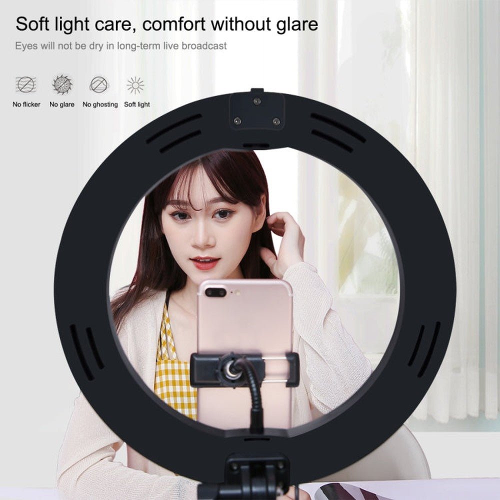 PULUZ 10.2 inch 26cm USB 3 Modes Dimmable Dual Color Temperature LED Curved Ring Vlogging Selfie Photography Video Lights with Bluetooth Remote Shutter & Folding Desktop Holder & Phone Clamp - laboratorydeal