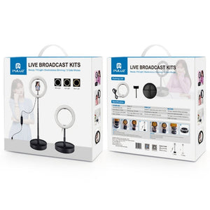 PULUZ 10.2 inch 26cm USB 3 Modes Dimmable Dual Color Temperature LED Curved Ring Vlogging Selfie Photography Video Lights with Bluetooth Remote Shutter & Folding Desktop Holder & Phone Clamp - laboratorydeal