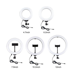PULUZ 10.2 inch 26cm USB 3 Modes Dimmable LED Ring Vlogging Selfie Beauty Photography Video Lights with Tripod Ball Head & Phone Clamp, 10.2 inch - laboratorydeal