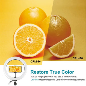 PULUZ 10.2 inch 26cm USB RGBW Dimmable LED Ring Vlogging Photography Video Lights with Tripod Ball Head & Remote Control & Phone Clamp, 10.2 inch RGBW / Remote - laboratorydeal